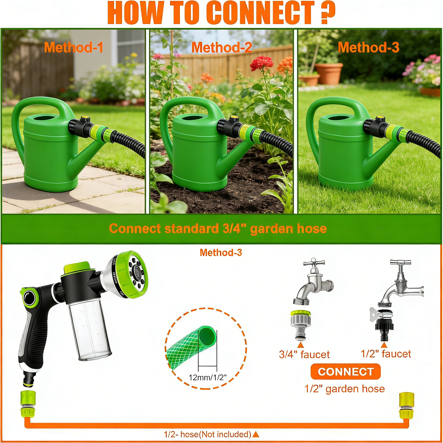 Multi-Functional Garden Hose Nozzle with Soap Dispenser & Pet Grooming Glove – 8 Spray Patterns for Washing, Watering & Pet Care