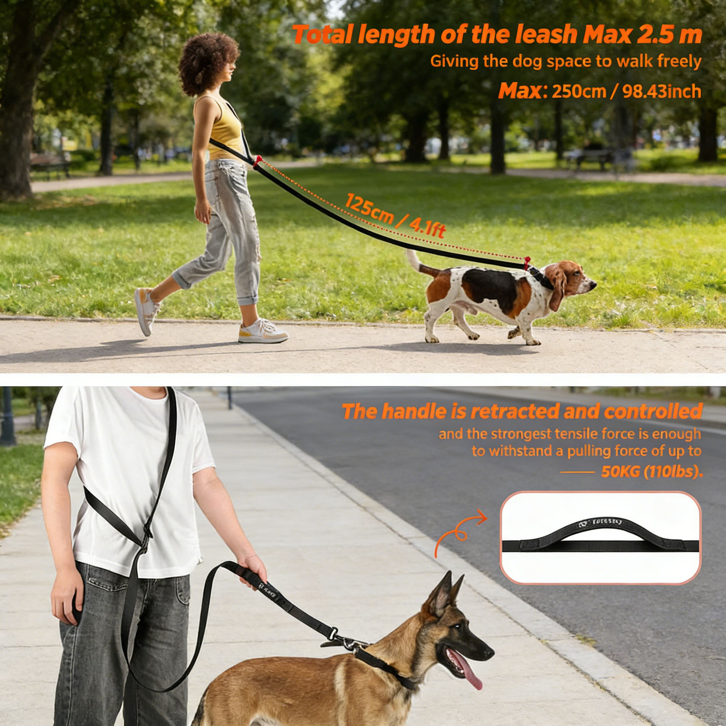 Hands-Free Adjustable Dog Leash – Crossbody Waist Leash for Walking, Hiking & Running