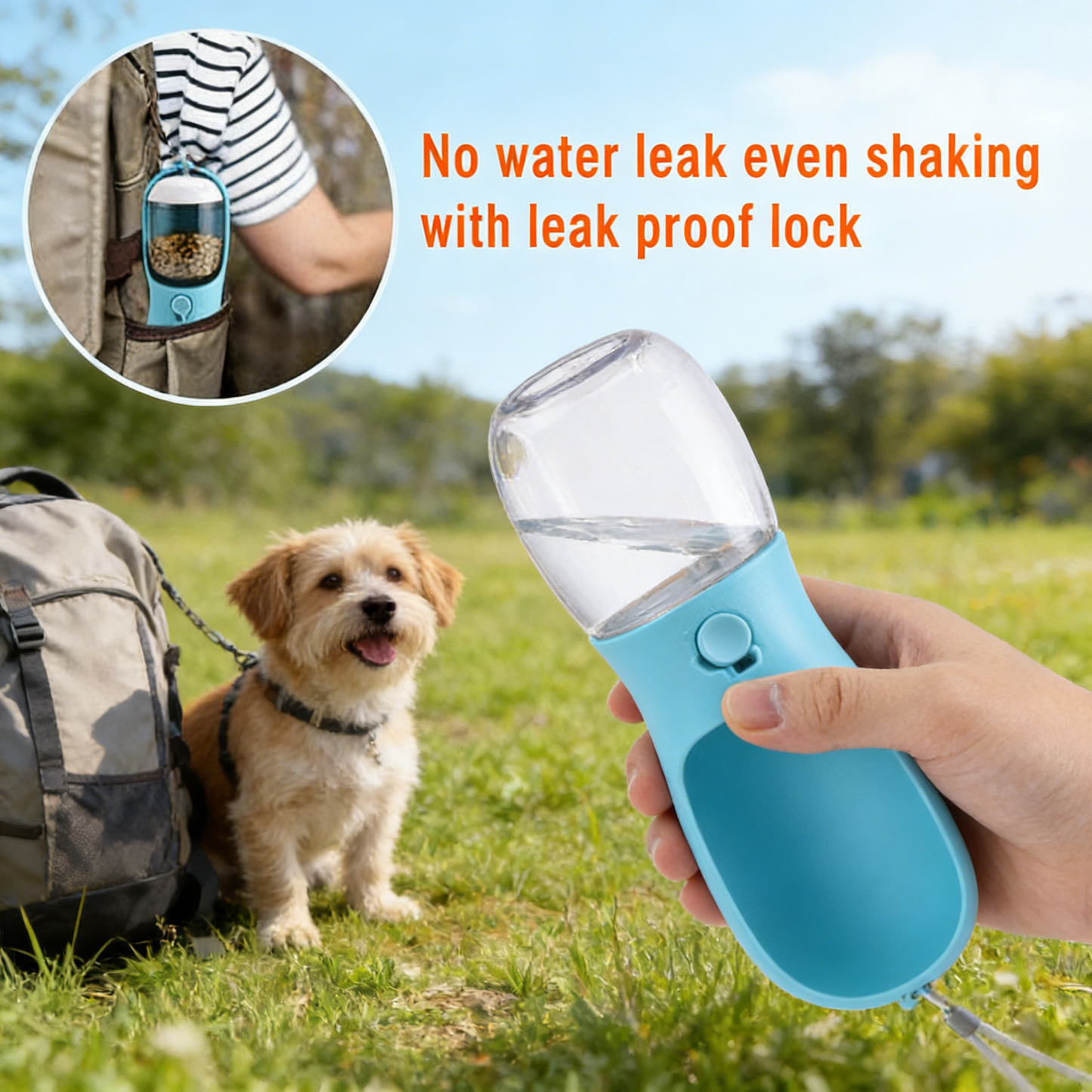2-in-1 Portable Dog Water Bottle with Food Container – Leak-Proof Pet Travel Water Bowl for Walking, Hiking