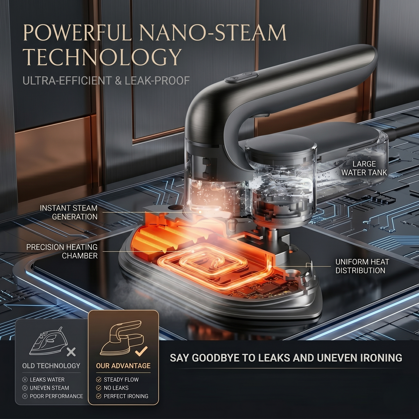 AI-Powered Portable Steam Iron with T-Shaped Ceramic Soleplate for Luxury Fabrics