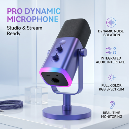 Pro Dynamic RGB Microphone with Advanced Noise Canceling & Zero-Latency Monitoring
