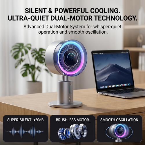 Smart AI Turbo Desk Fan with Active Ice-Cooling &amp; Ultra-Quiet Operation