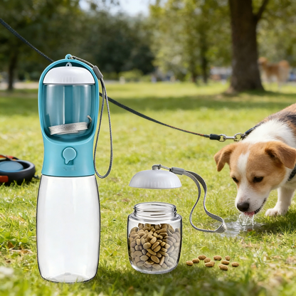 2-in-1 Portable Dog Water Bottle with Food Container – Leak-Proof Pet Travel Water Bowl for Walking, Hiking