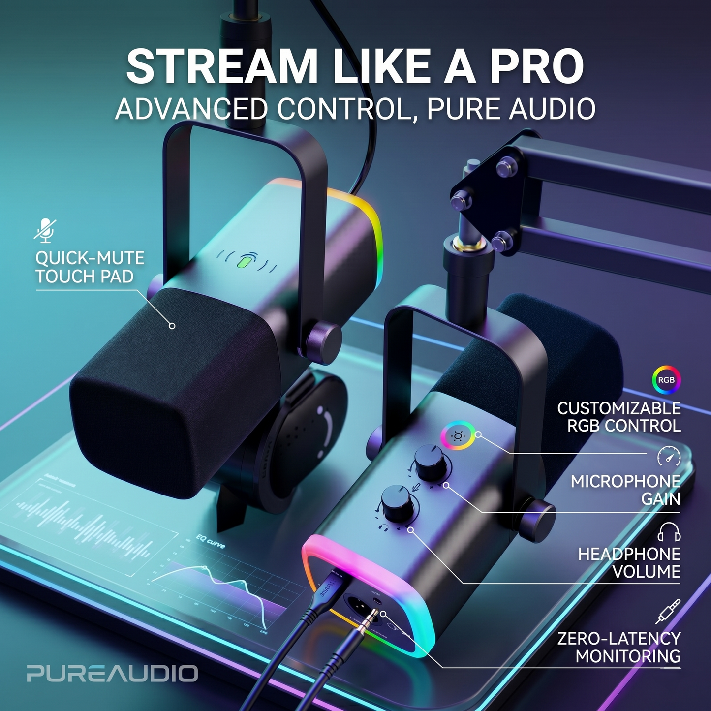 Pro Dynamic RGB Microphone with Advanced Noise Canceling & Zero-Latency Monitoring