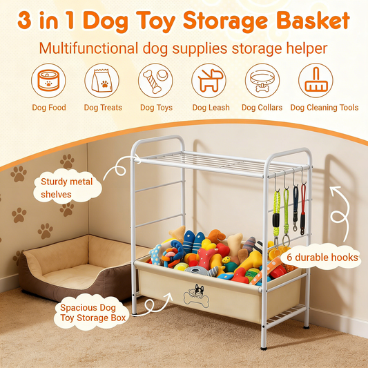 3-in-1 Multifunctional Dog Toy Storage Basket Organizer