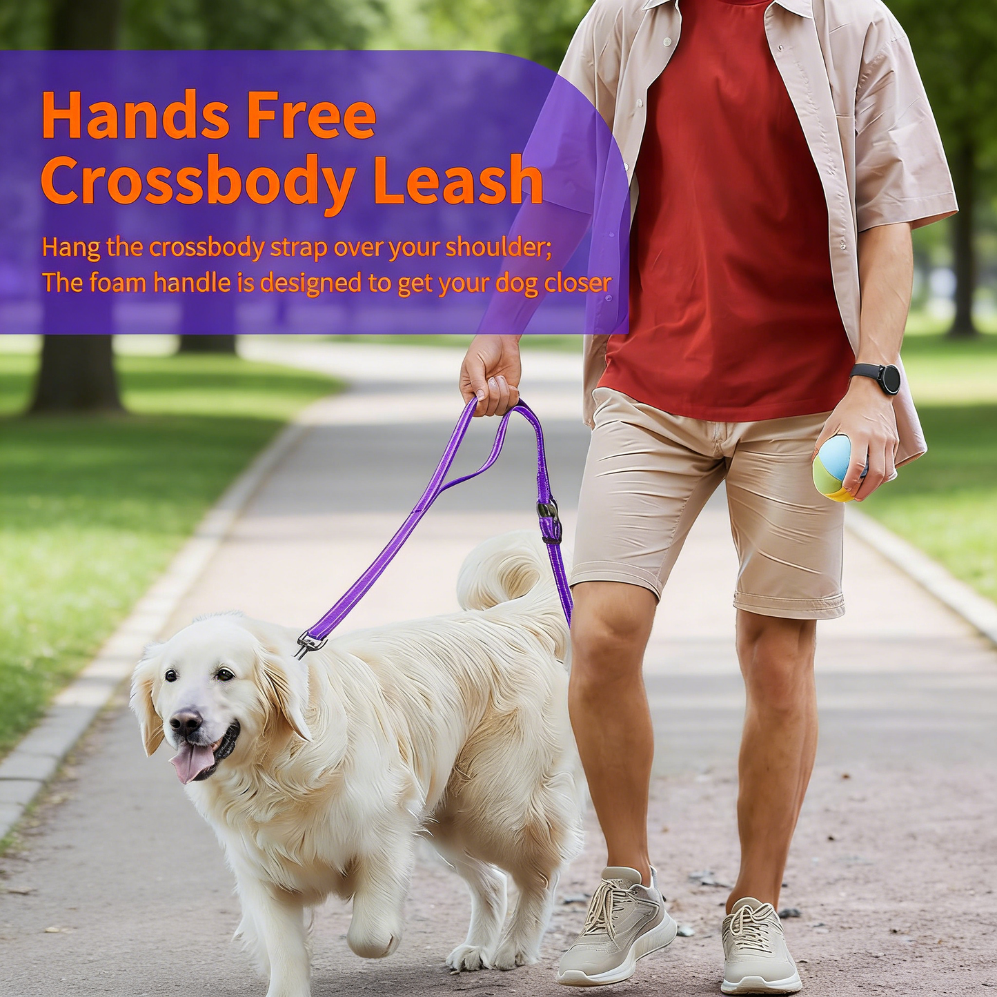 Hands-Free Adjustable Reflective Dog Leash for Large Dogs Over 30 Pounds
