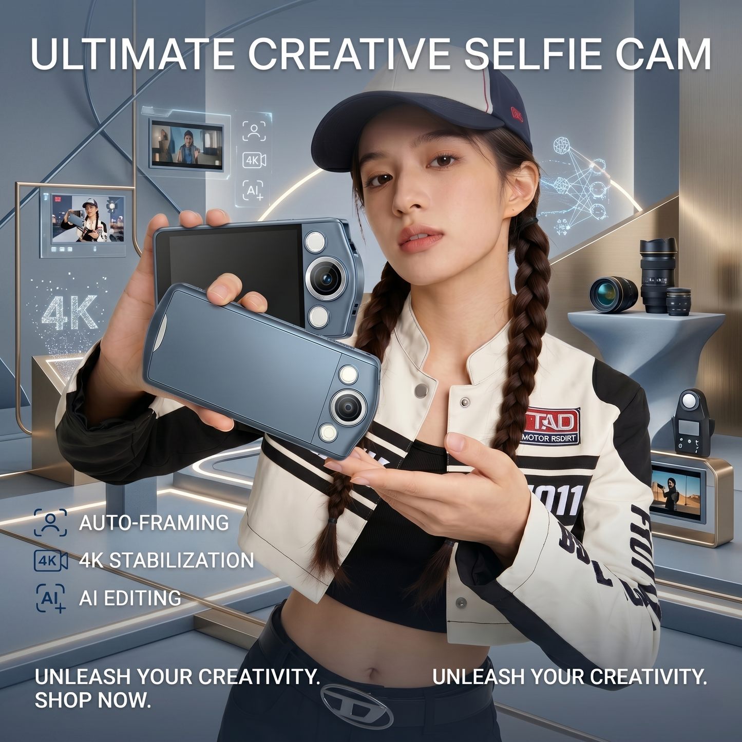 64MP Ultra-HD Foldable Vlogging Selfie Camera with 4K Stabilization &amp