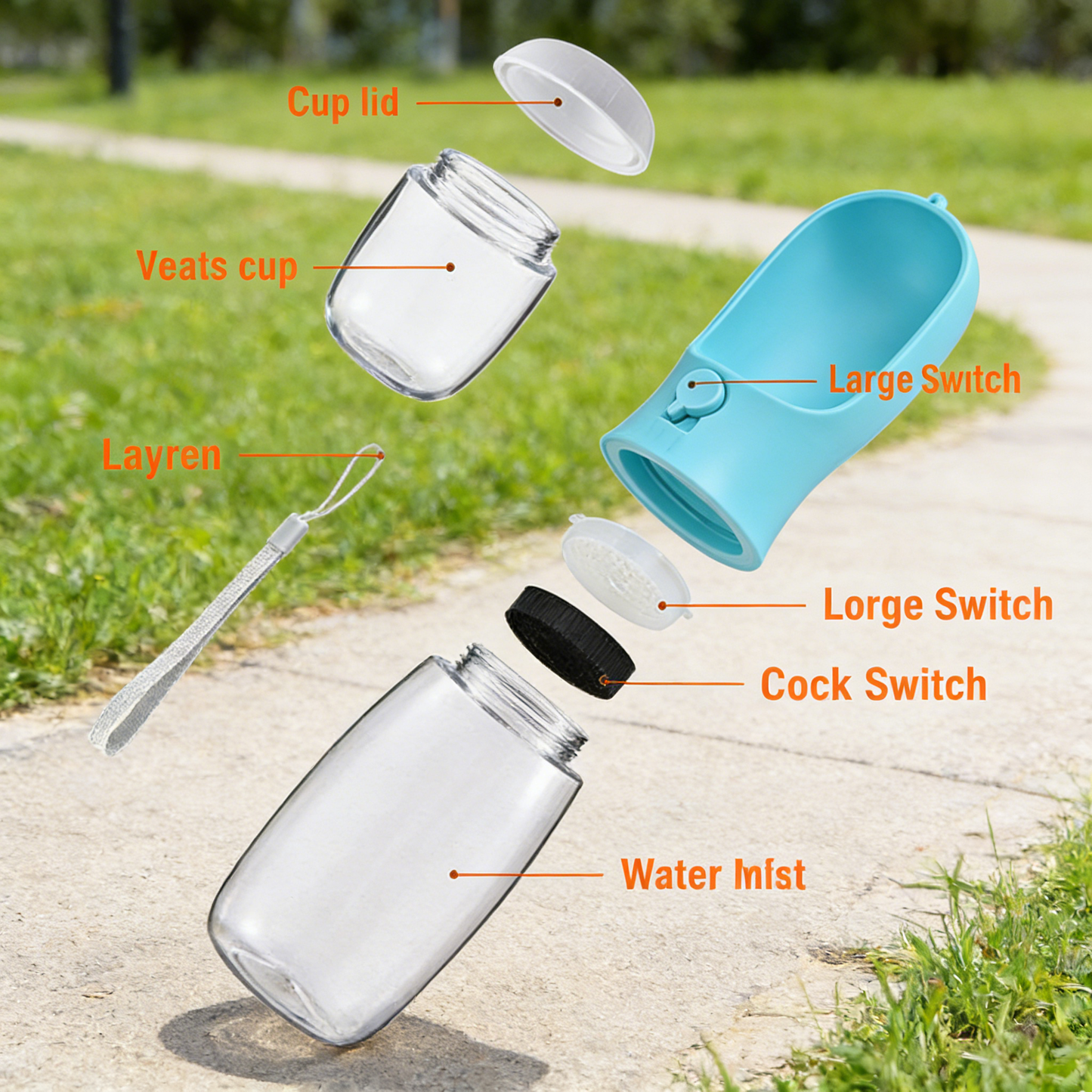 2-in-1 Portable Dog Water Bottle with Food Container – Leak-Proof Pet Travel Water Bowl for Walking, Hiking