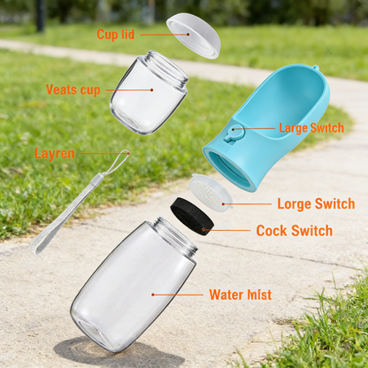 2-in-1 Portable Dog Water Bottle with Food Container – Leak-Proof Pet Travel Water Bowl for Walking, Hiking