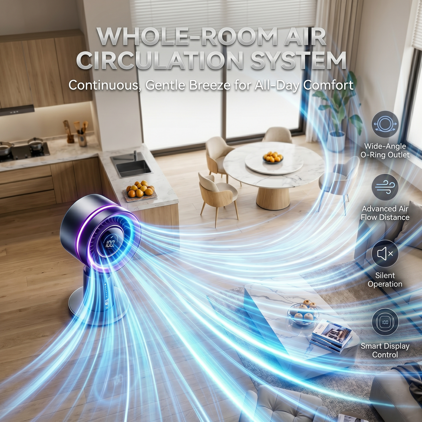 Smart AI Turbo Desk Fan with Active Ice-Cooling &amp; Ultra-Quiet Operation