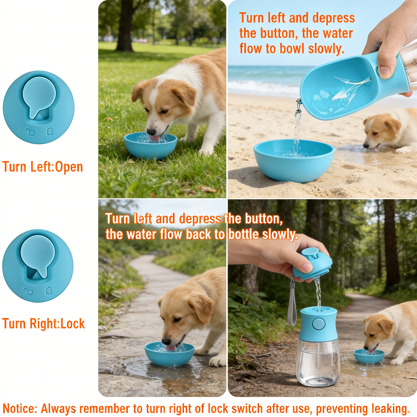 2-in-1 Portable Dog Water Bottle with Food Container – Leak-Proof Pet Travel Water Bowl for Walking, Hiking