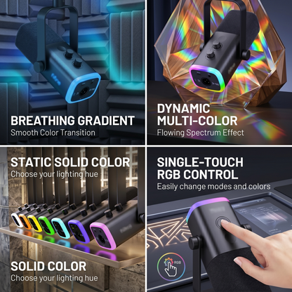 Pro Dynamic RGB Microphone with Advanced Noise Canceling & Zero-Latency Monitoring