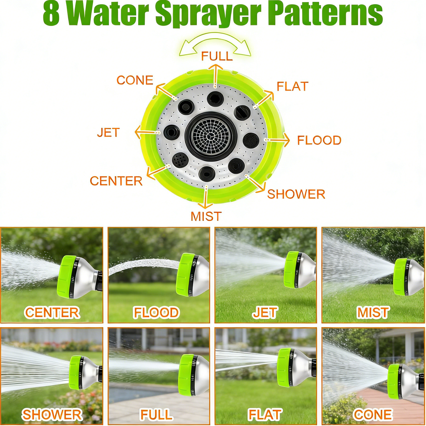 Multi-Functional Garden Hose Nozzle with Soap Dispenser & Pet Grooming Glove – 8 Spray Patterns for Washing, Watering & Pet Care