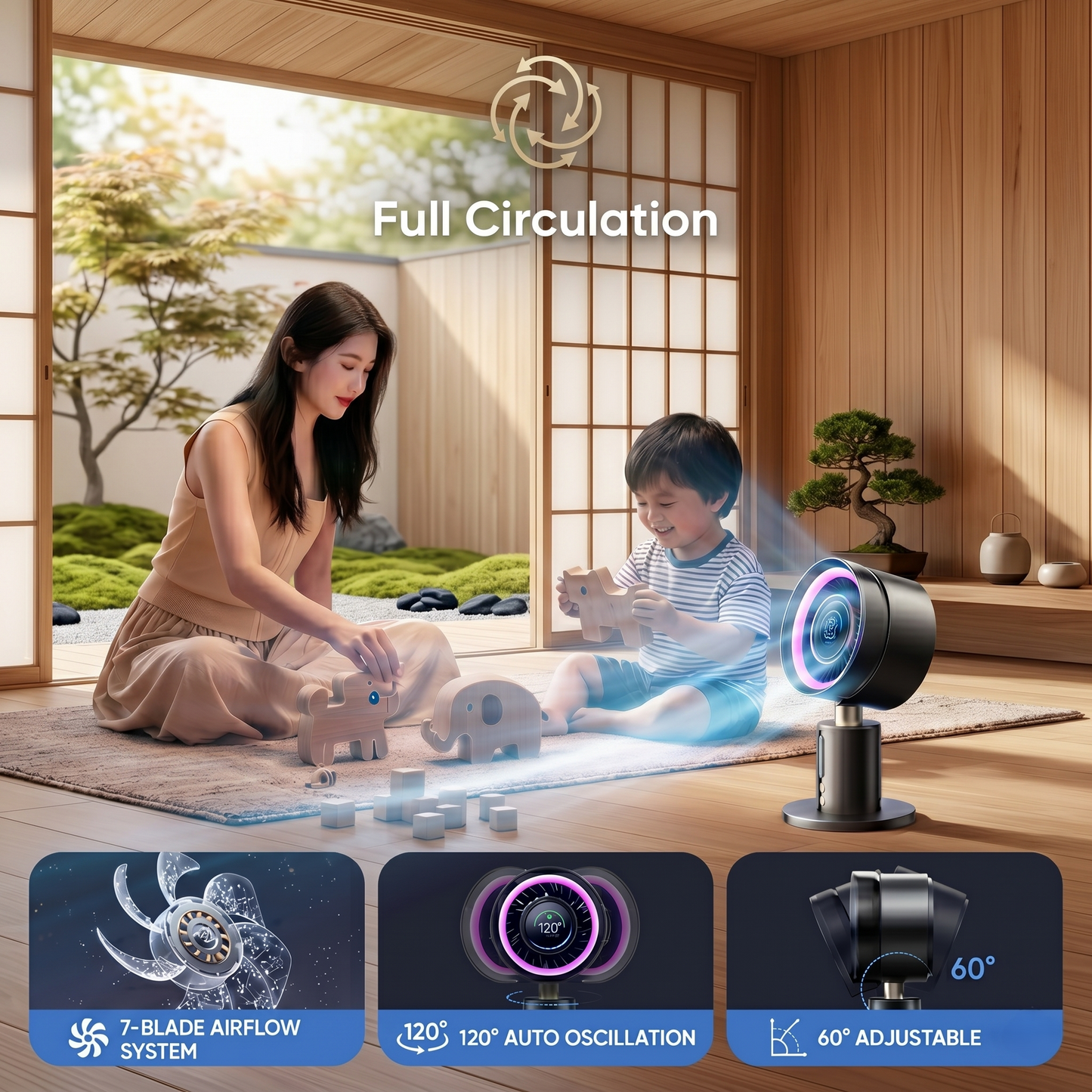 Smart AI Turbo Desk Fan with Active Ice-Cooling &amp; Ultra-Quiet Operation