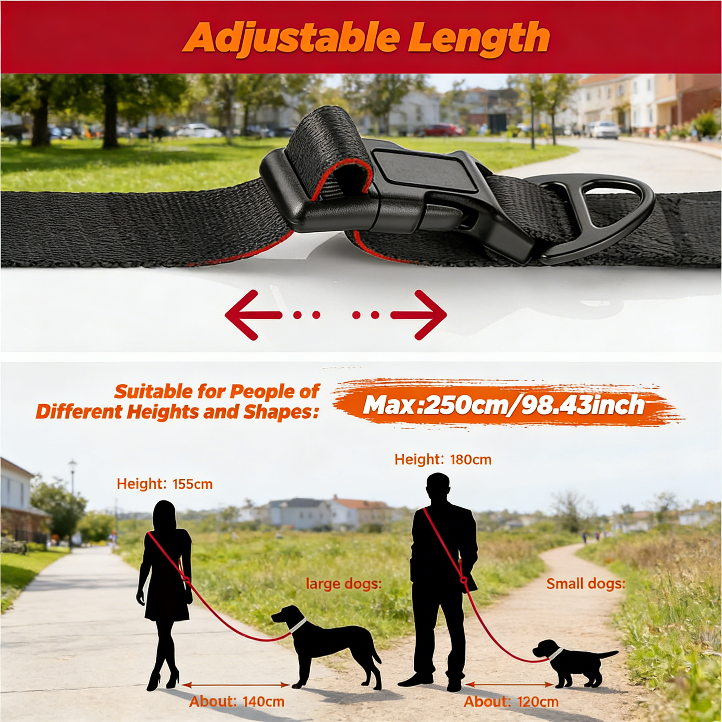 Hands-Free Adjustable Dog Leash – Crossbody Waist Leash for Walking, Hiking & Running